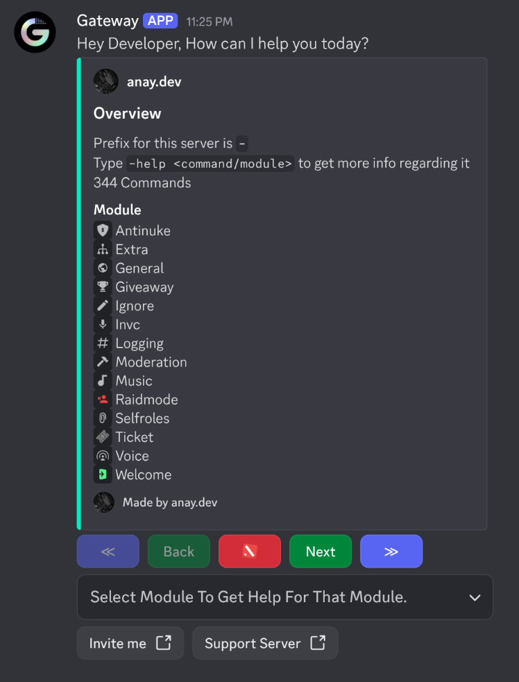 Help Command of Gateway